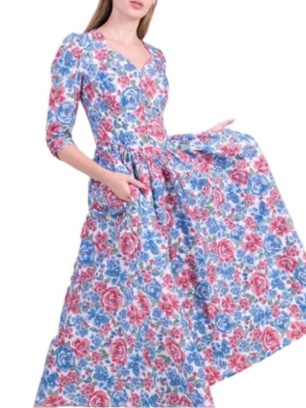 Batsheva Floral Print Cotton Poplin Embroidered Maxi Dress Cottagecore Boho NEW